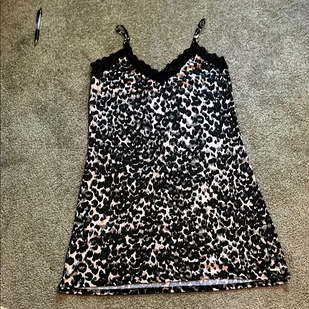 Leopard Print Lace Trim Cami Dress